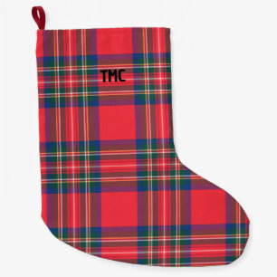 Classic Holiday Red Tartan Plaid Initials Festive  Large Christmas Stocking