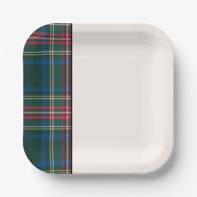 Classic Holiday Tartan Plaid Festive Two Tone Pape Paper Plate (Front)