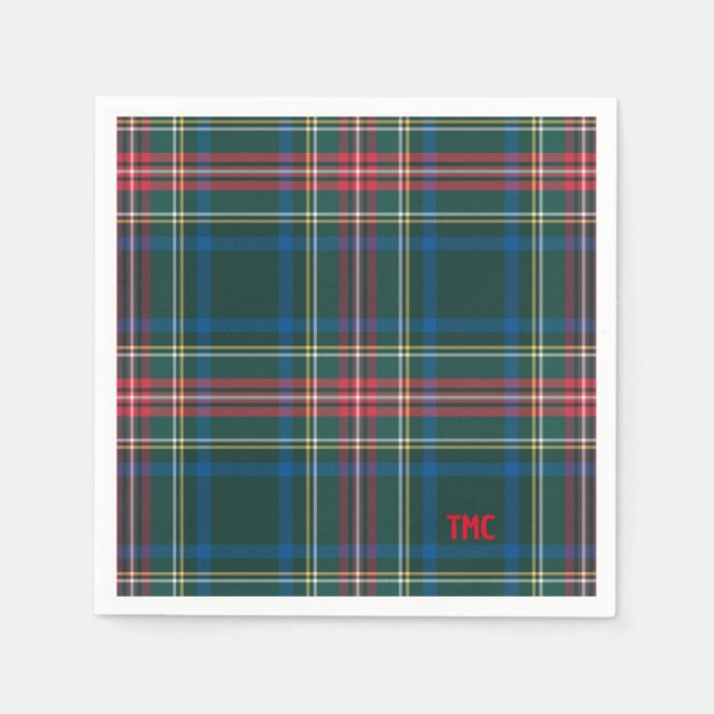 Classic Holiday Tartan Plaid Initials Festive Chic Napkin (Front)