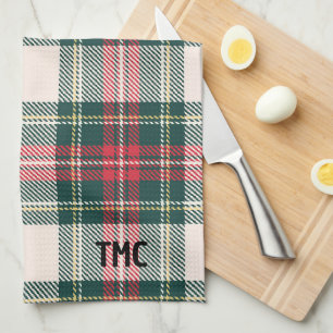 Classic Holiday Tartan Plaid Initials Festive Sock Tea Towel