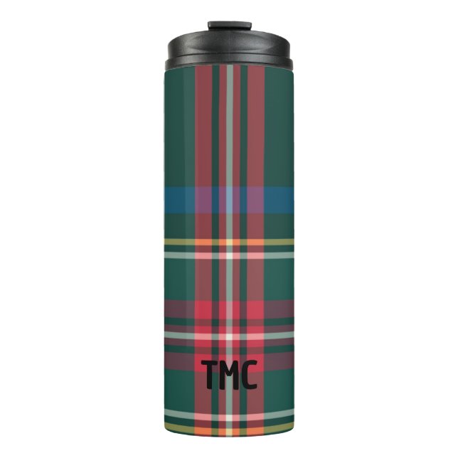 Classic Holiday Tartan Plaid INITIALS Festive Ther Thermal Tumbler (Front)