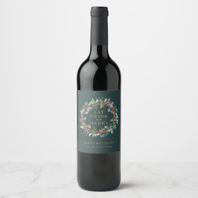 Classic Holiday Wreath Wine Label (Front)
