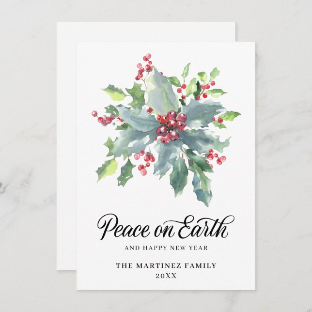 Classic Holly and Berry 2022 Christmas Greeting Ho Holiday Card (Front/Back)