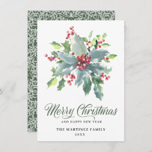 Classic Holly and Berry 2022 Christmas Greeting Holiday Card