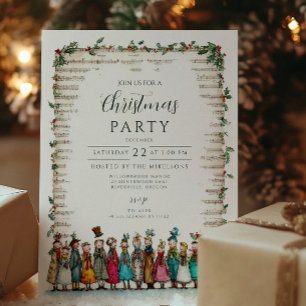 Classic Holly and Carolers Christmas Invitation