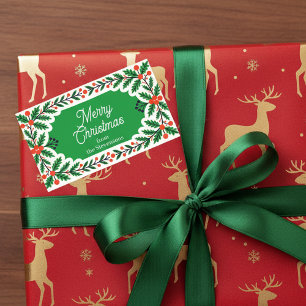 Classic Holly Berries & Pine Wreath Christmas Rectangular Sticker