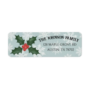 Classic Holly & Berries Snowflake Label Return Address Label