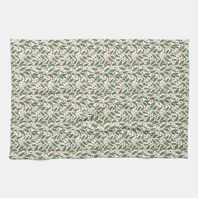 Classic Holly Berry Christmas  Tea Towel (Horizontal)