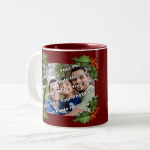 Classic Holly Border Christmas Photo Mug