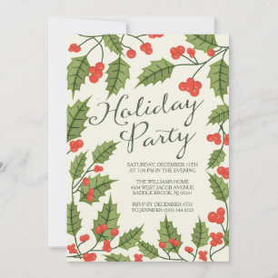 Classic Holly Holiday Party Invitation