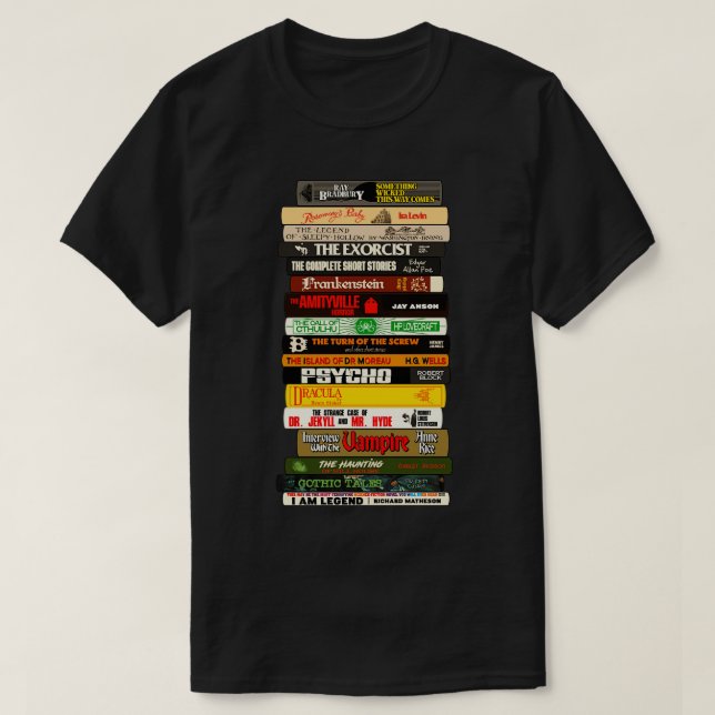 Classic Horror Books Stack T-Shirt (Design Front)