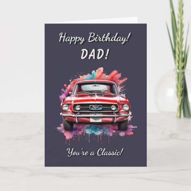 Classic Horse Car Red Muscle Car Birthday Card (Front)