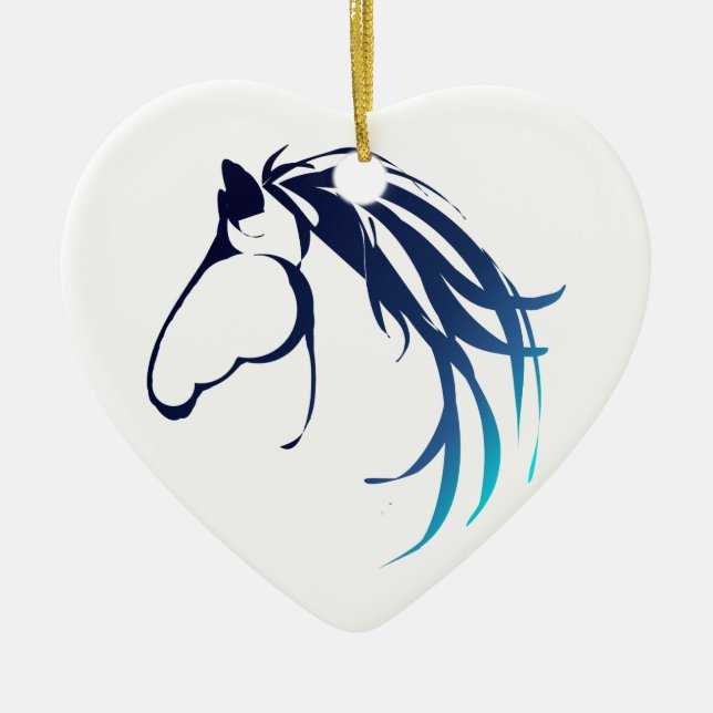 Classic Horse Head Logo in Blues Ceramic Ornament (Front)