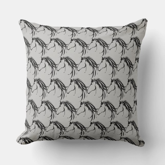 Classic Horse Head Pattern Black Grey Cushion (Front)