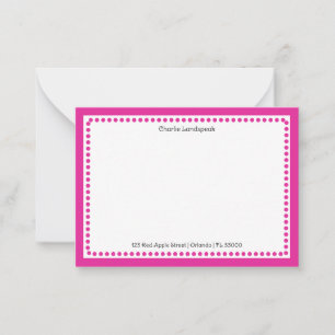 Classic Hot Pink Dotted Frame Custom Name, Address Card