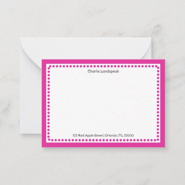 Classic Hot Pink Dotted Frame Custom Name, Address Card (Front)