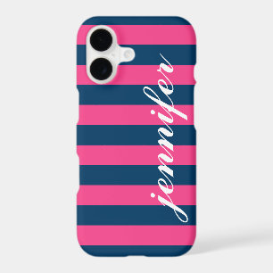 Classic Hot Pink Navy Striped Monogram