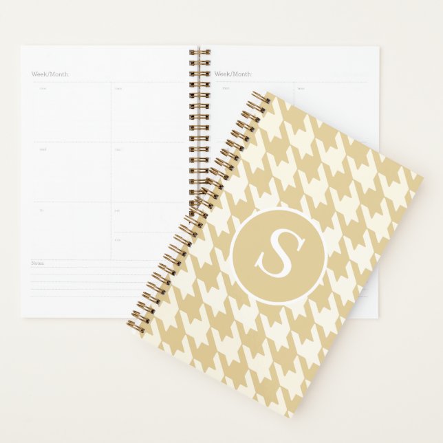 Classic Houndstooth Beige Tan & White Monogram Planner (Display)