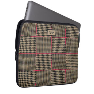 Classic Houndstooth Black Taupe Hot Pink Check Laptop Sleeve