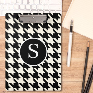 Classic Houndstooth Black & White Monogram Clipboard