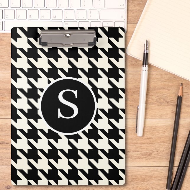 Classic Houndstooth Black & White Monogram Clipboard (Creator Uploaded)