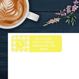 Classic Houndstooth Lemon Yellow and White Return Address Label