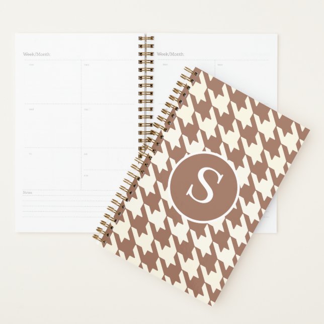 Classic Houndstooth Mocha Mousse & White Monogram Planner (Display)