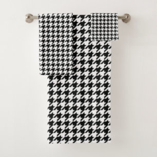 Classic Houndstooth Pattern: Black & White Vintage Bath Towel Set
