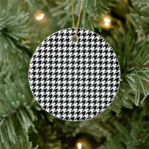 Classic Houndstooth Pattern: Black & White Vintage Ceramic Ornament