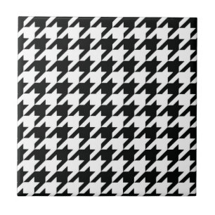 Classic Houndstooth Pattern: Black & White Vintage Ceramic Tile