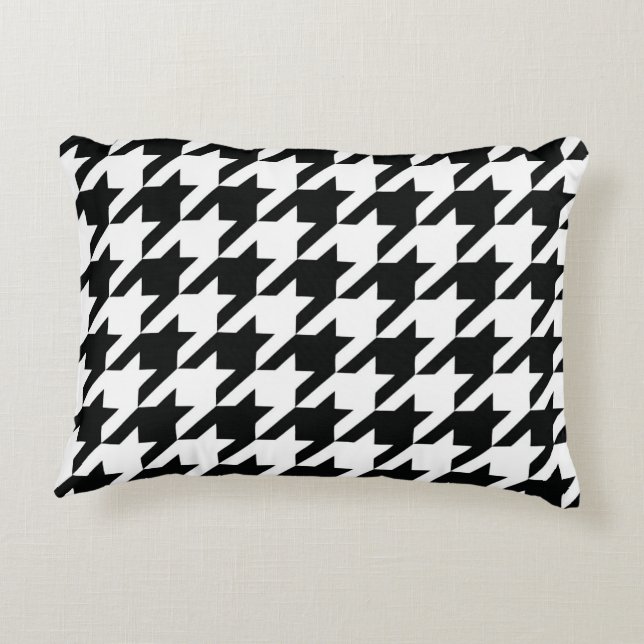 Classic Houndstooth Pattern: Black & White Vintage Decorative Cushion (Back)