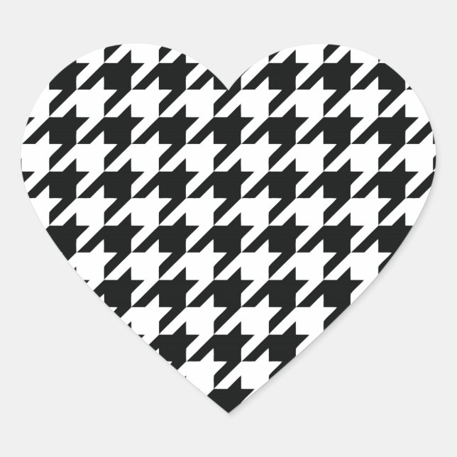 Classic Houndstooth Pattern: Black & White Vintage Heart Sticker (Front)