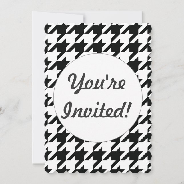 Classic Houndstooth Pattern: Black & White Vintage Invitation (Front)