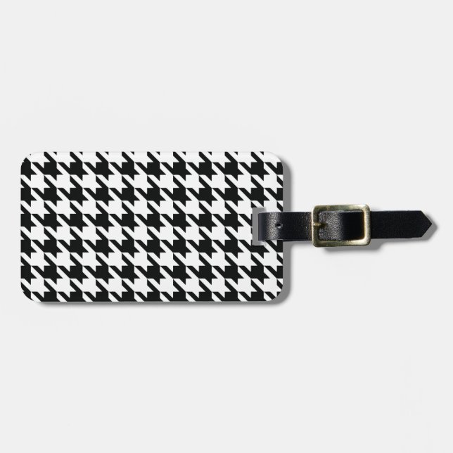 Classic Houndstooth Pattern: Black & White Vintage Luggage Tag (Front Horizontal)