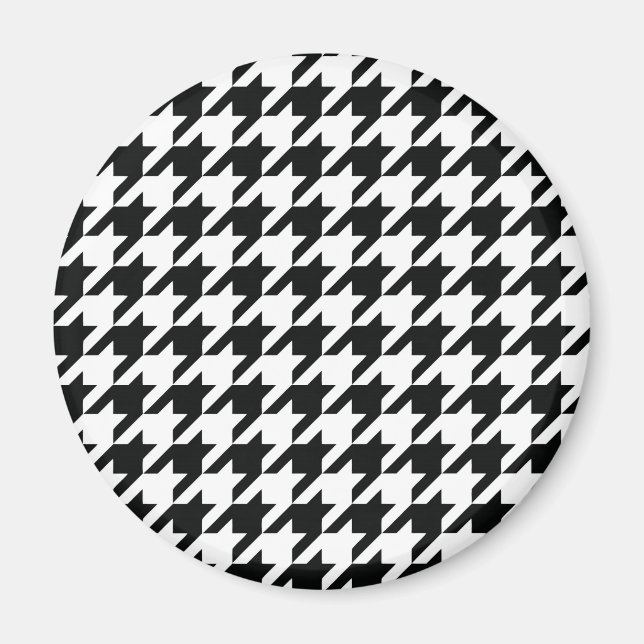 Classic Houndstooth Pattern: Black & White Vintage Magnet (Front)