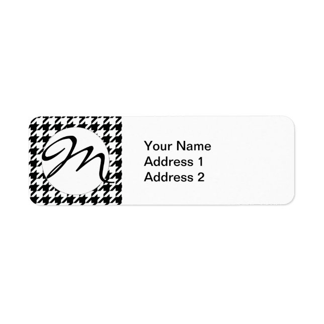 Classic Houndstooth Pattern: Black & White Vintage Return Address Label (Front)