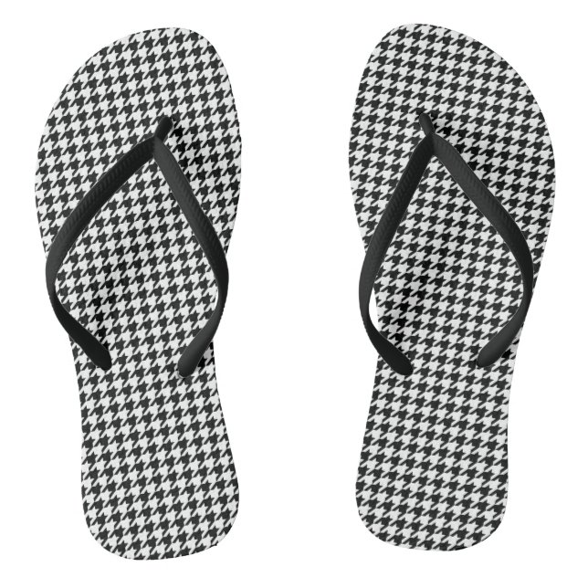Classic Houndstooth Pattern: Black & White Vintage Thongs (Footbed)