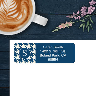 Classic Houndstooth Pattern Blue and White Return Address Label