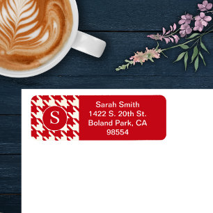 Classic Houndstooth Pattern Cherry Red and White Return Address Label