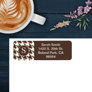 Classic Houndstooth Pattern Dark Brown and White Return Address Label