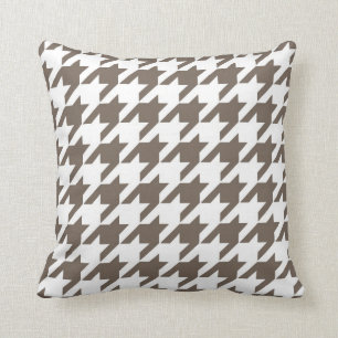 Classic Houndstooth Pattern in Taupe and White Cushion