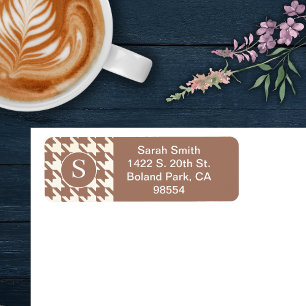 Classic Houndstooth Pattern Mocha Mousse and White Return Address Label