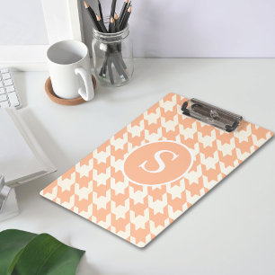 Classic Houndstooth Peachy Coral Monogram Clipboard