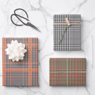 Classic Houndstooth Plaid Wrapping Paper Set of 3