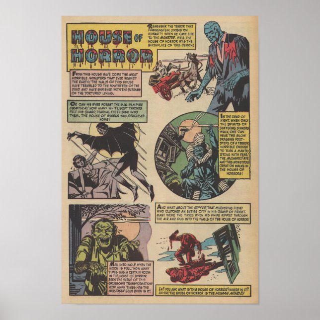Classic House Of horrors Comic Book Monsters Poster (Front)