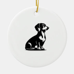 Classic Hunting Dog Vintage Dachshund Drawing Copy Ceramic Ornament