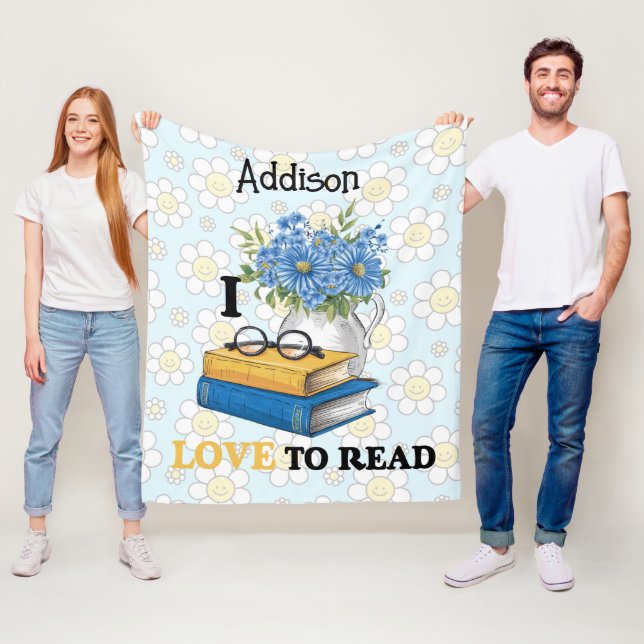 Classic "I love to read" personalised floral Fleece Blanket (In Situ)