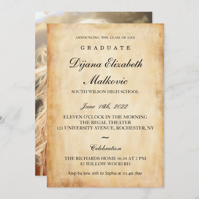 Classic I Old Paper Graduation Invitation (Front/Back)