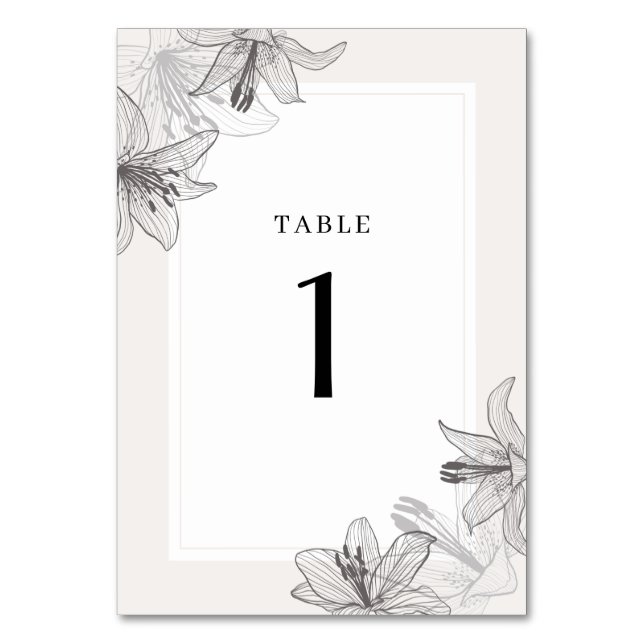 Classic Illustrated Floral Lilies Table Number (Front)