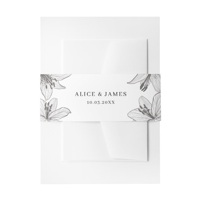Classic Illustration Floral Lilies Invitation Belly Band (Front Example)
